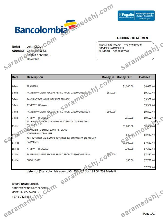 Colombia Bancolombia excel pdf